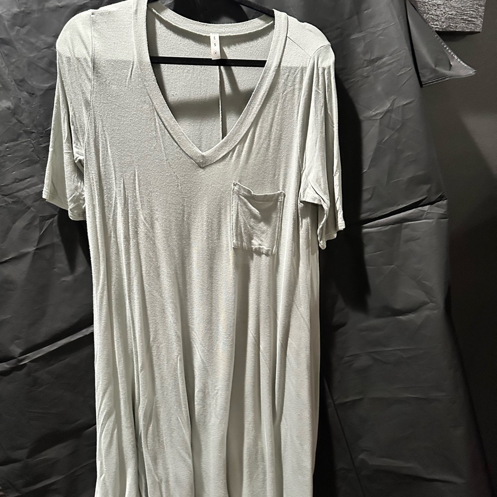 Brand V-Neck Midi Dress in Light Gray